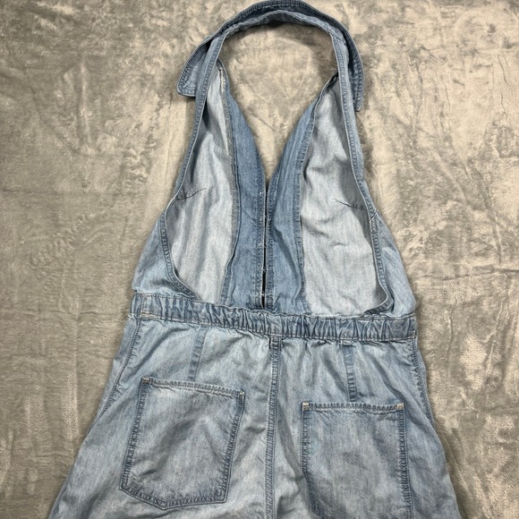 Free People We The Free Dion Jumpsuit Women Blue Denim Halter Wide Leg Boho S - Picture 10 of 15